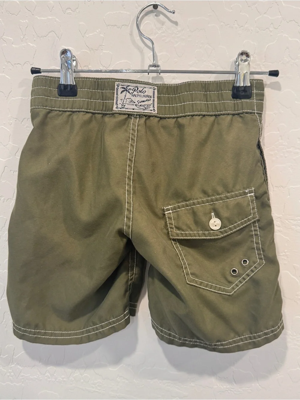 Polo by Ralph Lauren Olive Green Swim Trunks with Navy Polo Logo Boys 4T